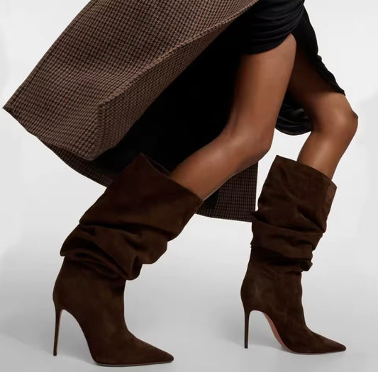 Café Noir Slouch Suede Stiletto Boots
