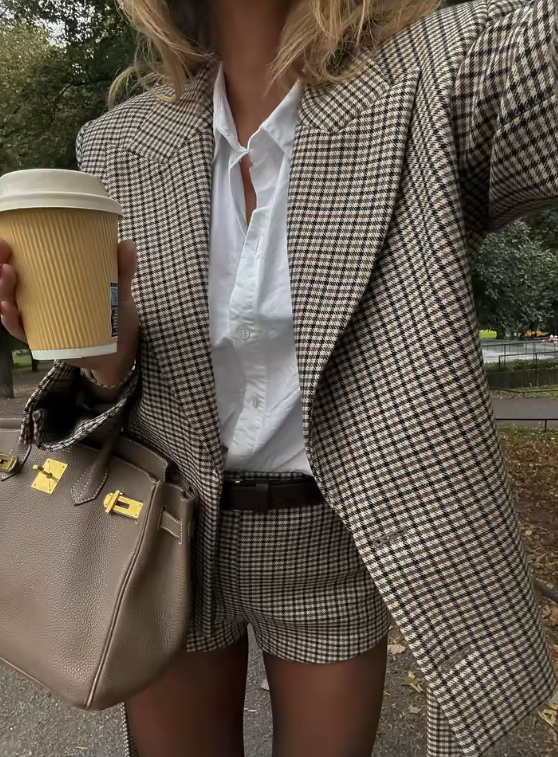 Chestnut Check Tailored Blazer & Shorts Set