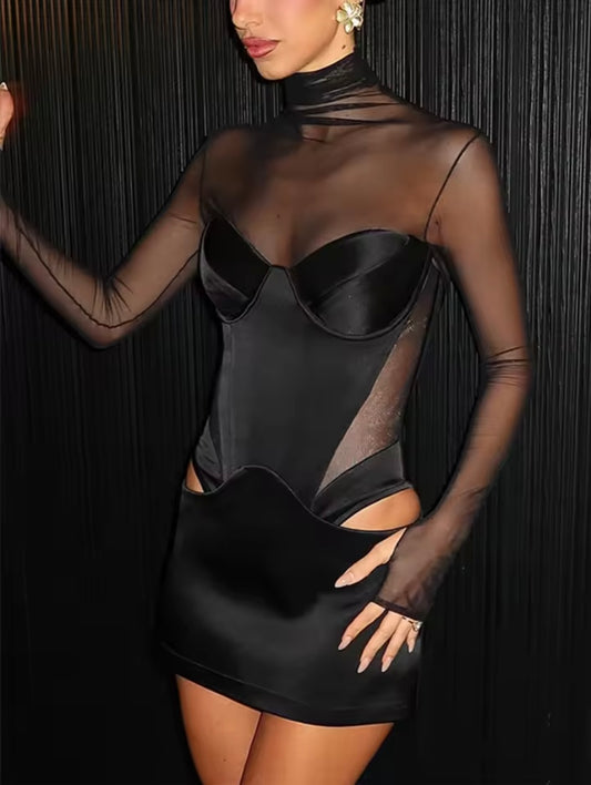 The Noir Contour Mesh Dress