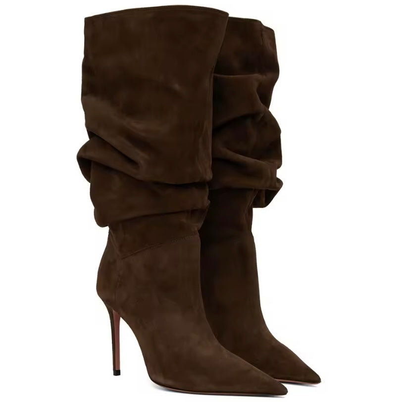 Café Noir Slouch Suede Stiletto Boots