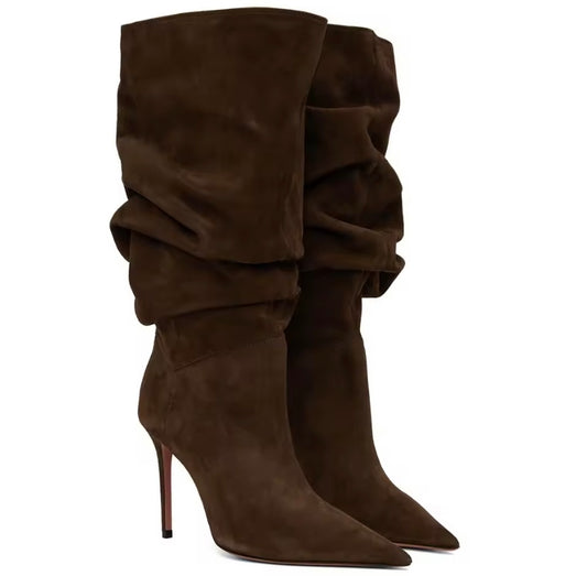 Café Noir Slouch Suede Stiletto Boots