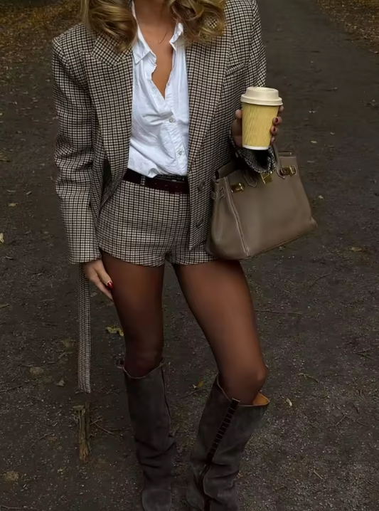 Chestnut Check Tailored Blazer & Shorts Set